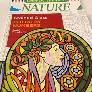 Two colour by number books, stained glass and nature